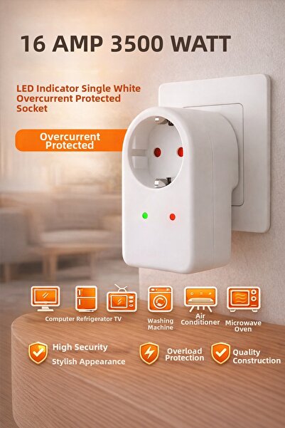 Ecuy Single Surge Protected Socket 16 Ampere 3500 Watt Single White Overload ...