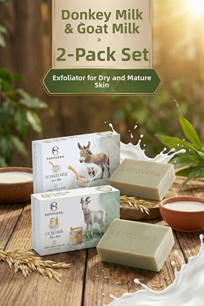 Sapovera مجموعة حليب الحمار وحليب الماعز من قطعتين: لشد البشرة الجافة والناضجة