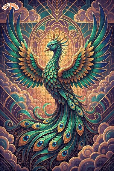 Teona Ahşap لغز خشبي رائع على شكل طائر الفينيق الزمردي بمظهر لوحة زيتية بأسلو...