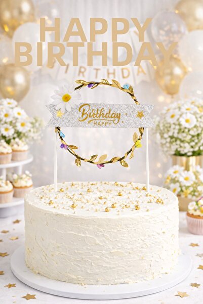 Partifabrik Daisy Themed Lighted Cake Decoration with Flowers