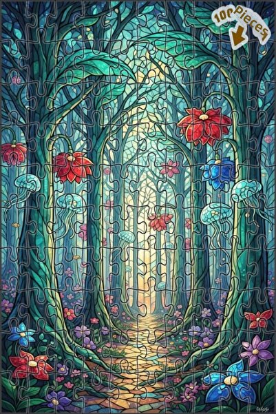 Teona Ahşap لغز فني على شكل قنديل البحر الغابة الغامضة، لغز خشبي بإطار مزدوج ...