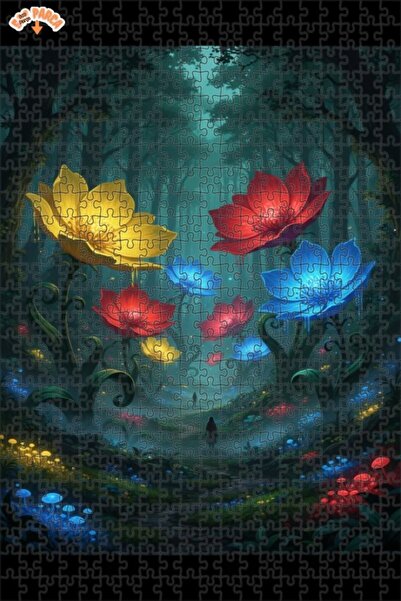 Teona Ahşap Mysterious Forest Flowers Oil Painting Look Double Layer Framed W...