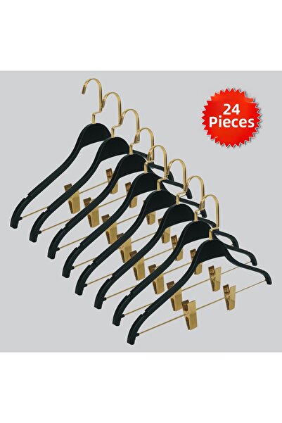 NYN Wooden Nickel Hooked Clothespin Blouse Skirt Hanger Black Color 24 Pieces