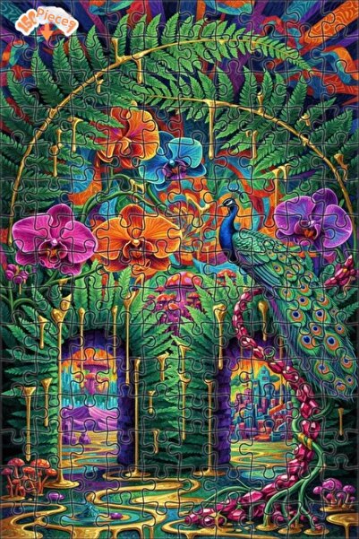 Teona Ahşap لغز خشبي مؤطر بطبقتين من فن غابة الأوركيد الطاووس 150 قطعة 20×30