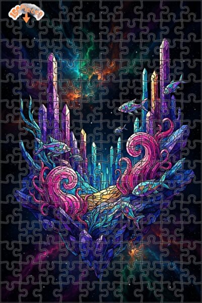 Teona Ahşap لغز خشبي بإطار مزدوج الطبقات بمظهر زجاجي ملون على شكل أسماك كريست...