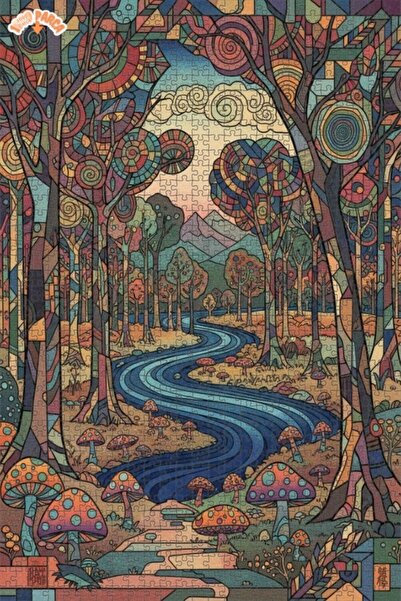 Teona Ahşap لغز خشبي بمنظر طبيعي لغابة ساحرة ونهر، مع مظهر فسيفساء زجاجي، 100...