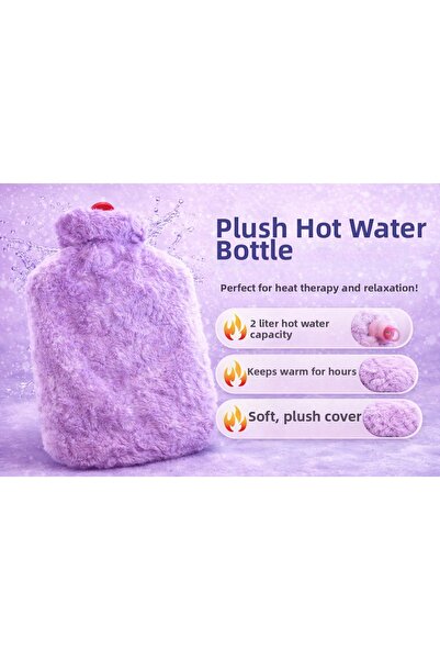 Bestchoice حقيبة ماء ساخن بغطاء قطيفة سعة 2 لتر لون أرجواني