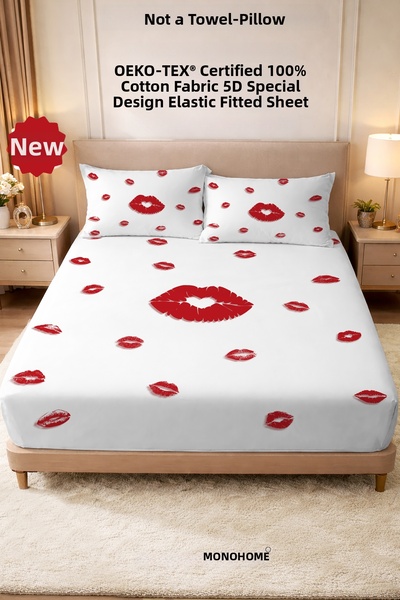 MonoHome 100% Cotton Percale Fitted Sheet Special Design 5D Digital 60 Thread...