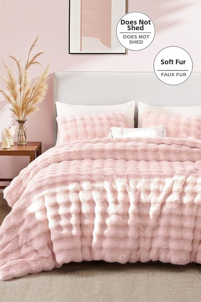 Evlen Home Collection Γούνινο κάλυμμα κρεβατιού Μονό Παπλωματοποιημένο βελούδ...