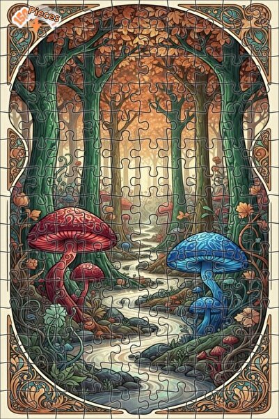 Teona Ahşap لغز خشبي مؤطر بطبقتين من فطر الغابة السحرية 150 قطعة 20x30