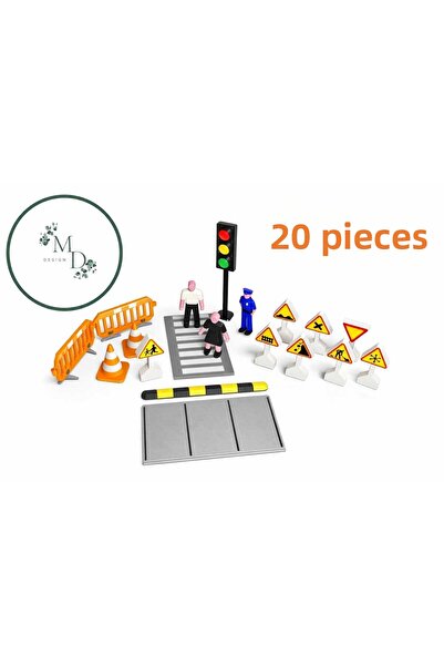 MD Design 20 Piece Children's Traffic Set - Educational Toy, Traffic Rules Le...