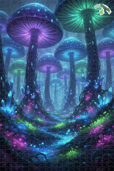 Teona Ahşap لغز خشبي مؤطر بطبقتين من فن الغابة الفطرية السحرية الرقمي 800 قطع...