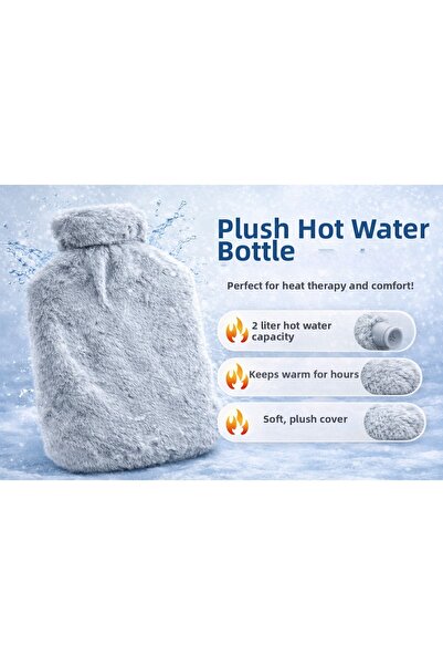 Bestchoice حقيبة ماء ساخن بغطاء قطيفة سعة 2 لتر باللون الرمادي