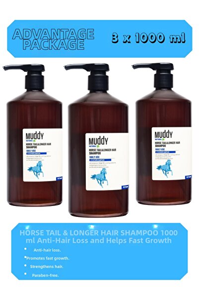 Muddy 1000 مل × 3 - شامبو HORSE TAIL المضاد للتساقط ويساعد على تمديد السرعة