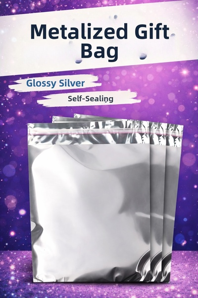 Ambalaj Evi Silver Luxury Metallic Adhesive Gift Package 10x12 Cm 50 Pieces