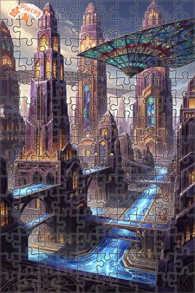 Teona Ahşap لغز خشبي بإطار مزدوج الطبقات بمظهر لوحة زيتية لمنظر المدينة الخيا...