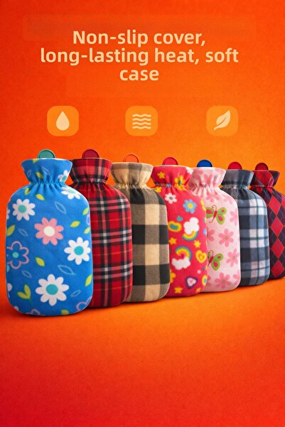 REYYEN حقيبة ماء ساخن آمنة وقابلة للغسل بغطاء من الصوف سعة 2 لتر