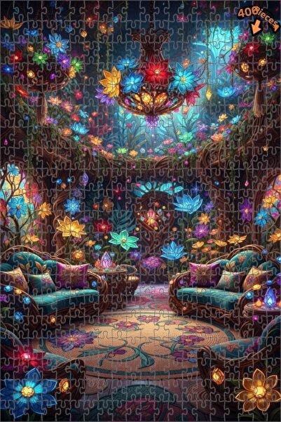 Teona Ahşap لغز خشبي مؤطر بطبقتين بمظهر لوحة زيتية لزهور الغابة السحرية 400 ق...