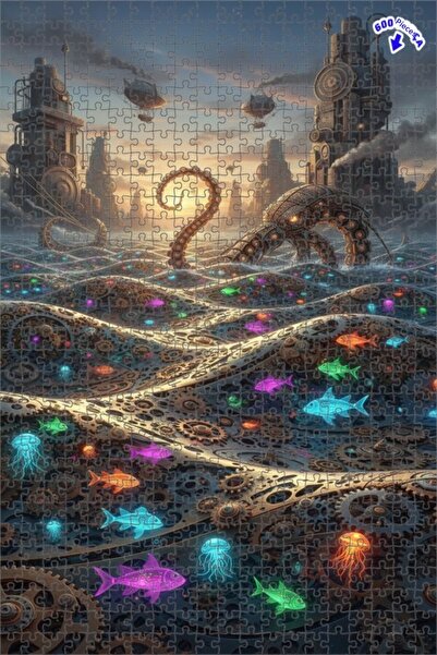 Teona Ahşap لغز خشبي ميكانيكي بخاري بتصميم كراكن ذهبي بحري وإطار ملون مزدوج ا...