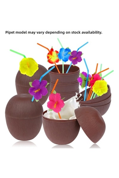 Marsilyan كوب مشروبات جوز الهند هاواي لووا الوها مع قشة 10x13 سم 1 قطعة