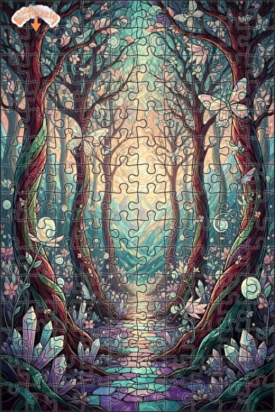 Teona Ahşap لغز خشبي مؤطر بطبقتين من فن الفراشة الكريستالية في الغابة السحرية...