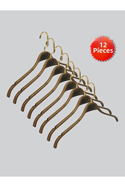 NYN شماعات خشبية أنيقة بلون طبيعي مع خطافات نحاسية، 12 قطعة (للسويتشيرتات، ال...