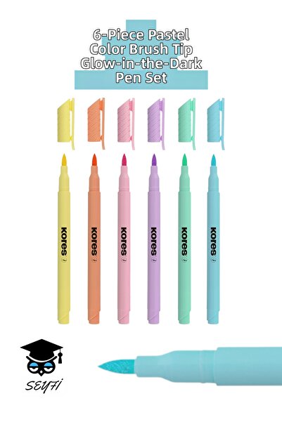 SEYFİKİRTASİYE 6-Piece Pastel Color Brush Tip Highlighter Pen Set
