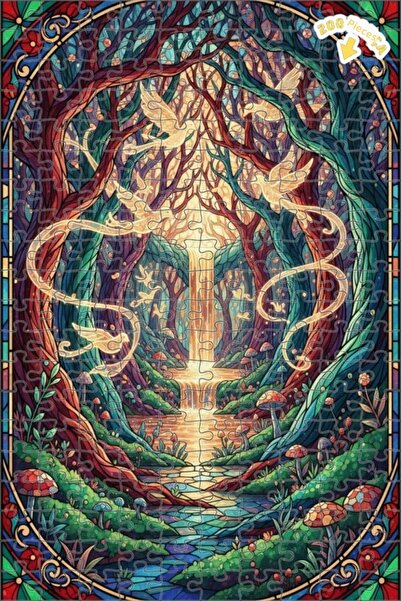 Teona Ahşap لغز خشبي مؤطر بطبقتين من شلال الغابة السحرية 200 قطعة 25x35