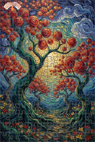 Teona Ahşap Van Gogh Style Trees and Flowers Oil Painting Double-Deck Framed ...