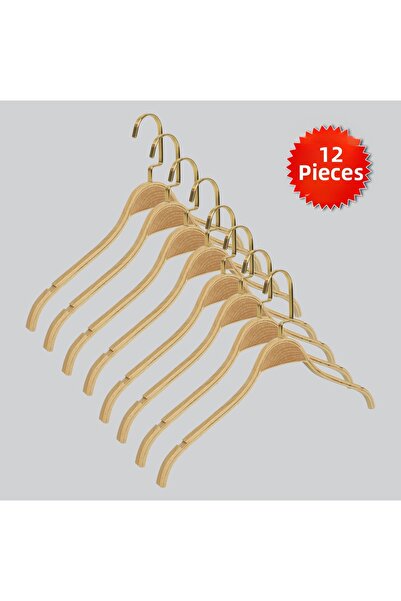 NYN Nickel Lama Hooks Natural Color Stylish Wooden Hanger 12 Pieces (Shirt, B...
