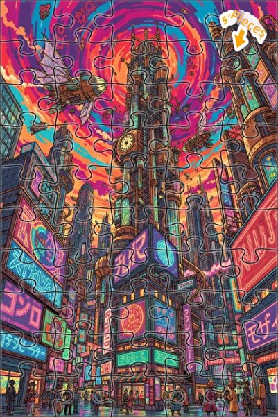 Teona Ahşap لوحة زيتية لمنظر مدينة سايبربانك المستقبلية، لغز خشبي بإطار من طا...