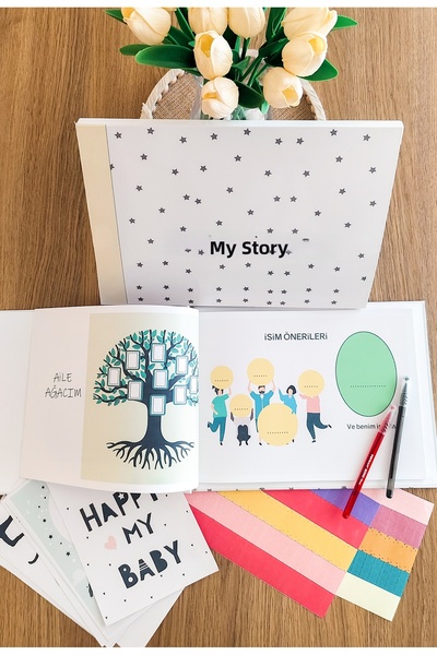 NATUREL يوميات الحمل والأم والطفل + قلم + ملصقات + بطاقات ذاكرة + علبة