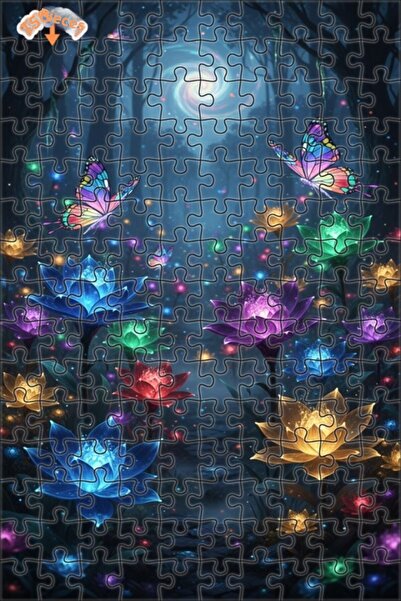 Teona Ahşap Mysterious Forest Butterflies Glittering Flowers Oil Painting Loo...