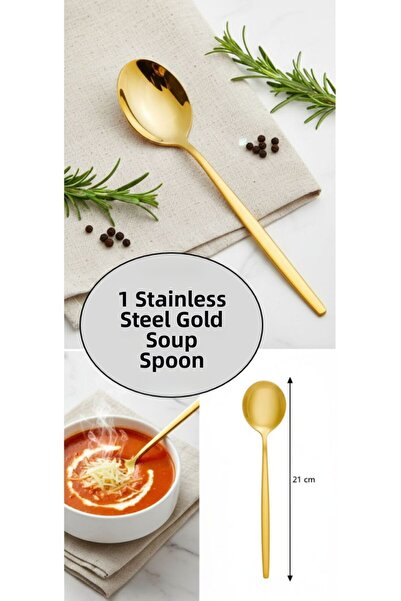 TARIK HOME 1 Piece Gold Color Stainless Steel Round Shape Table Spoon
