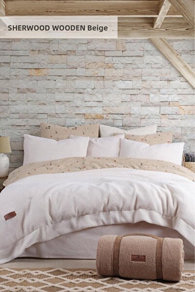 İyi Geceler İstanbul Sherwood Wooden Double Bedspread Set with Sheets Ecru