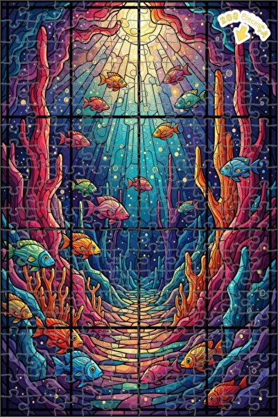 Teona Ahşap لغز خشبي بإطار مزدوج الطبقات بمظهر الزجاج الملون السحري تحت الماء...