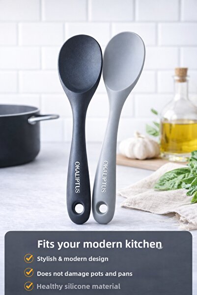 Single (2 Pieces) Ultra Hard Tip Silicone Serving Rice Spoon High Heat Resist...