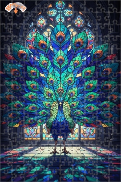 Teona Ahşap لغز خشبي مؤطر بطبقتين بتصميم فني من الزجاج الملون على شكل طاووس م...