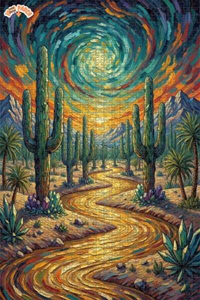 Teona Ahşap لغز خشبي بإطار ذو طابقين بمظهر لوحة زيتية بتصميم حلم الصحراء 1000...