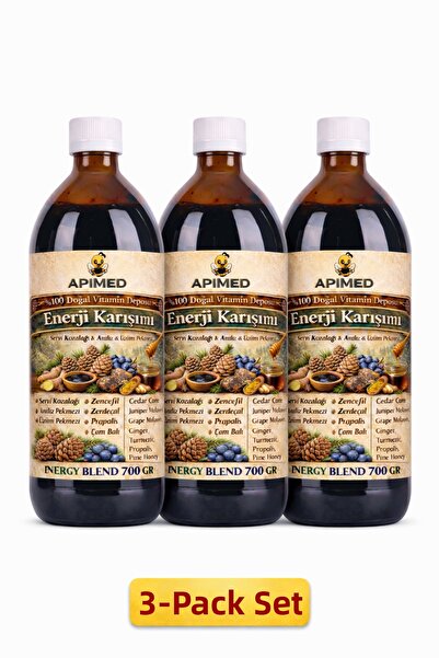 APİMED مزيج الطاقة 700 جرام × 3 |   مزيج طبيعي من السكر الأسود، دعم عشبي مع ا...