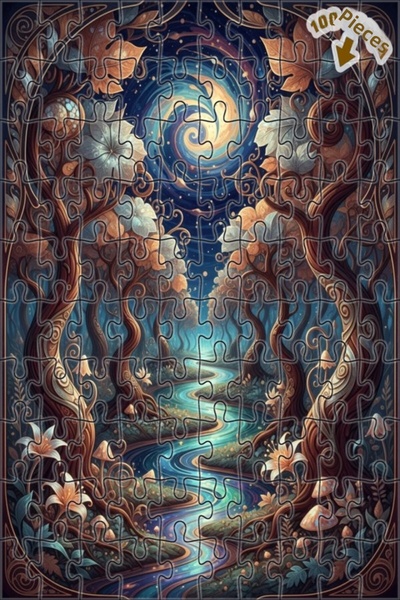 Teona Ahşap لغز خشبي مؤطر بطبقتين بتصميم فني يشبه لوحة زيتية لمشهد نهر الغابة...