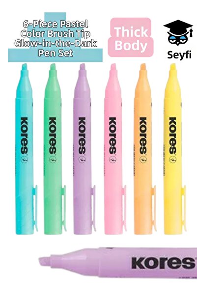 SEYFİKİRTASİYE 6-Piece Pastel Color Brush Tip Highlighter Pen Set