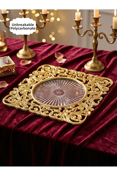 Le Paon Set de 6 farfurii pătrate aurii 30 cm - Farfurie pătrată americană pe...