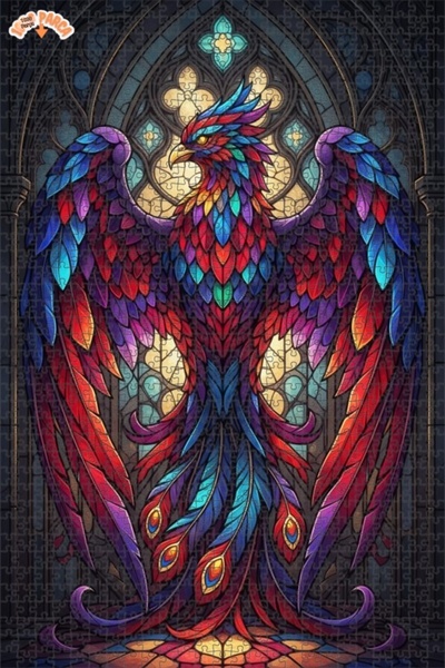 Teona Ahşap لغز خشبي مؤطر بطبقتين على شكل فينيكس أسطوري مزين بريش ملون رائع 1...