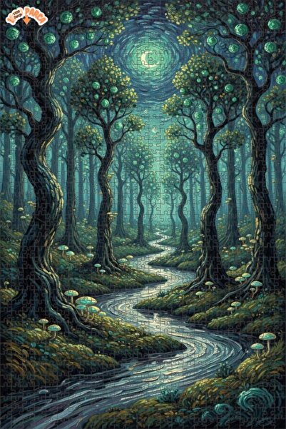 Teona Ahşap لغز خشبي مؤطر بطبقتين بمظهر لوحة زيتية لجبل الغابة الغامضة 1000 ق...