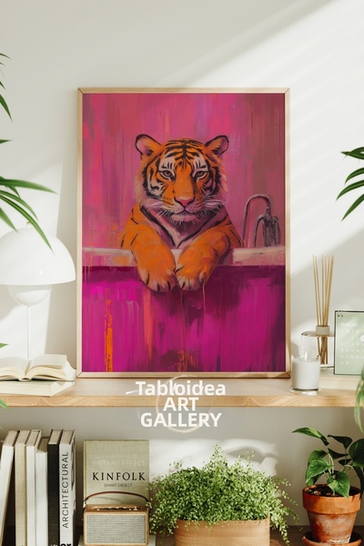 tablodea Ilustrație cu tigru pe fundal roz Tablou Pinterest TD Artă modernă D...