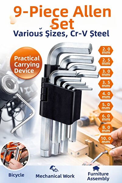 DEXPA 9-Piece Allen Key Set Crv – Different Sizes – with Practical Carrying Case