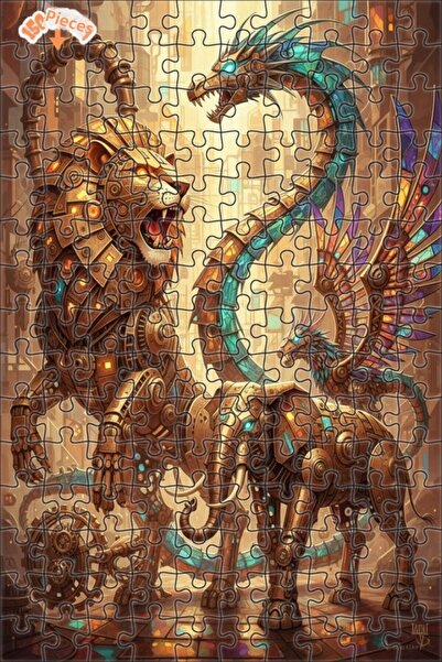 Teona Ahşap لغز خشبي ميكانيكي على شكل أسد وتنين وفيل بإطار مزدوج الطبقات 150 ...