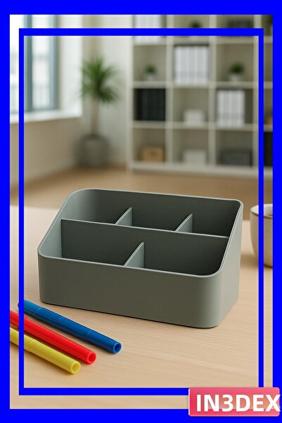 İN3DEX Gray Plastic Desktop Pen Organizer 11X19X11 cm