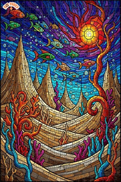 Teona Ahşap لغز خشبي فني ملون من الفسيفساء تحت البحر، لغز خشبي بإطار مزدوج ال...